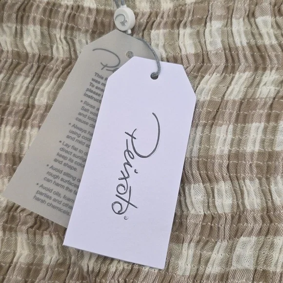 NEW Peixoto Smocked Cream and Tan Gingham Checkered Crop Top Large - Picture 6 of 10